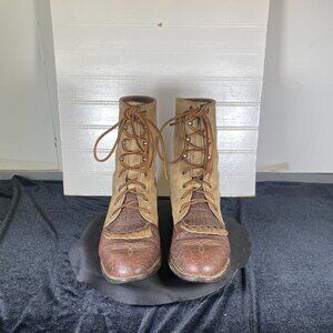 Vintage Justin Two Toned, Suede and Leather Kiltie Boots: Women's Lace-Up Ankle